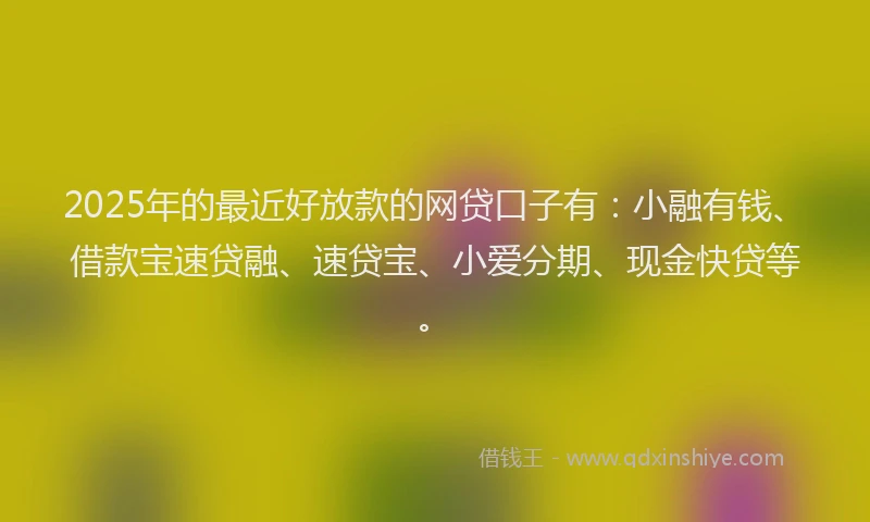 2025年的最近好放款的网贷口子有：小融有钱、借款宝速贷融、速贷宝、小爱分期、现金快贷等。