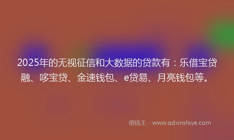 2025年的无视征信和大数据的贷款有：乐借宝贷融、哆宝贷、金速钱包、e贷易、月亮钱包等。