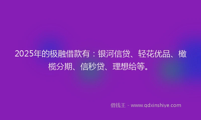 2025年的极融借款有：银河信贷、轻花优品、橄榄分期、信秒贷、理想给等。