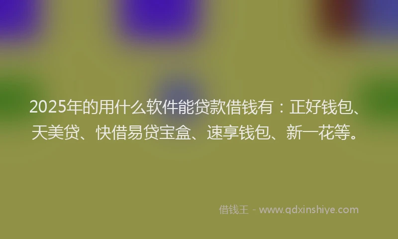 2025年的用什么软件能贷款借钱有：正好钱包、天美贷、快借易贷宝盒、速享钱包、新一花等。