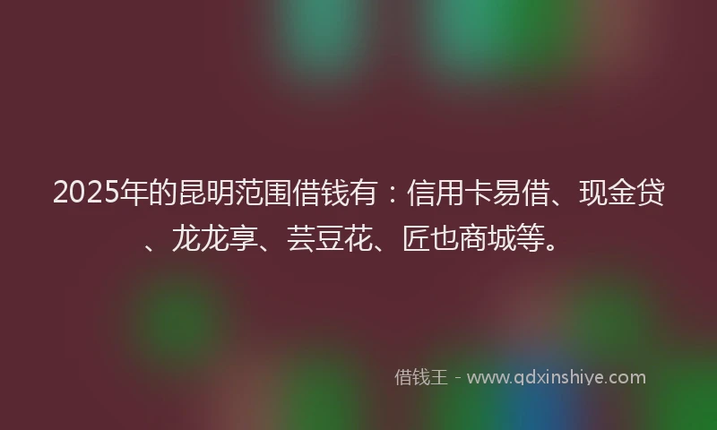 2025年的昆明范围借钱有：信用卡易借、现金贷、龙龙享、芸豆花、匠也商城等。