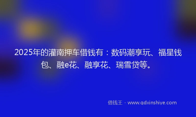 2025年的灌南押车借钱有：数码潮享玩、福星钱包、融e花、融享花、瑞雪贷等。