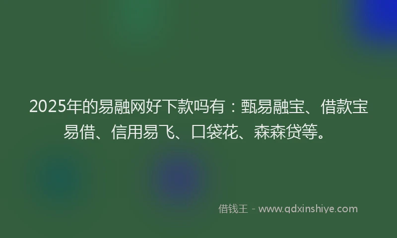 2025年的易融网好下款吗有：甄易融宝、借款宝易借、信用易飞、口袋花、森森贷等。