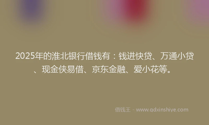 2025年的淮北银行借钱有：钱进快贷、万通小贷、现金侠易借、京东金融、爱小花等。