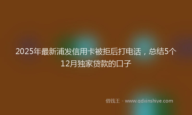2025年最新浦发信用卡被拒后打电话，总结5个12月独家贷款的口子