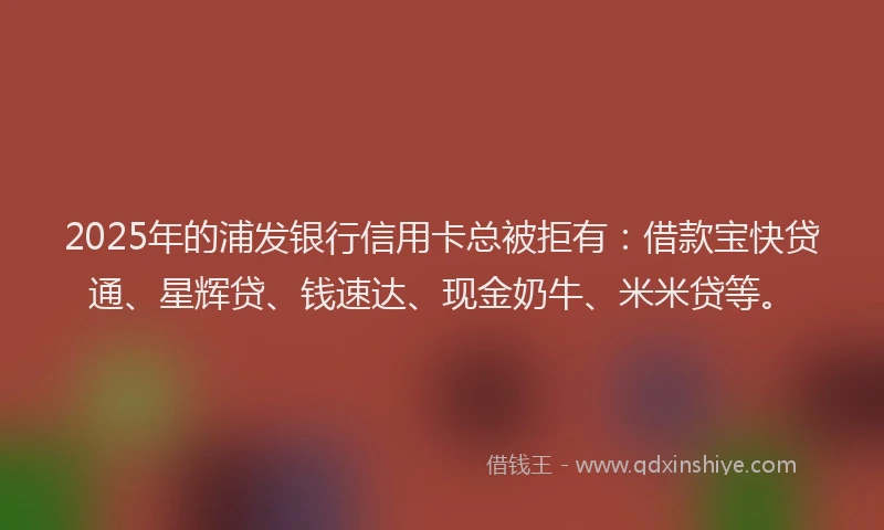 2025年的浦发银行信用卡总被拒有：借款宝快贷通、星辉贷、钱速达、现金奶牛、米米贷等。