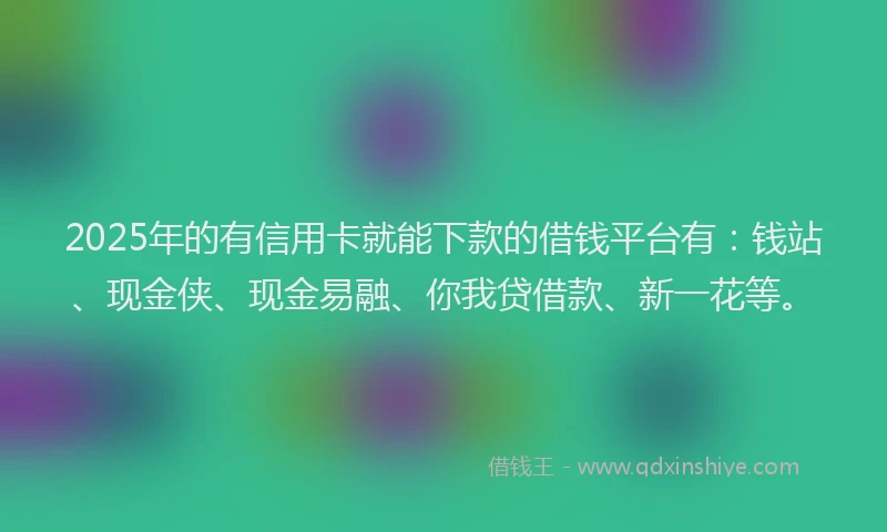 2025年的有信用卡就能下款的借钱平台有：钱站、现金侠、现金易融、你我贷借款、新一花等。