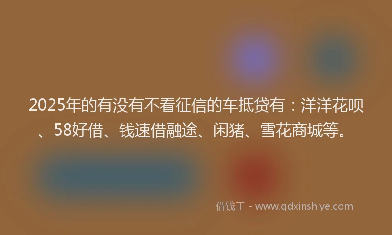 2025年的有没有不看征信的车抵贷有：洋洋花呗、58好借、钱速借融途、闲猪、雪花商城等。