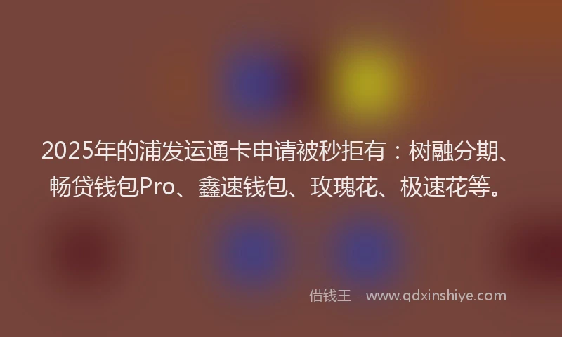 2025年的浦发运通卡申请被秒拒有：树融分期、畅贷钱包Pro、鑫速钱包、玫瑰花、极速花等。