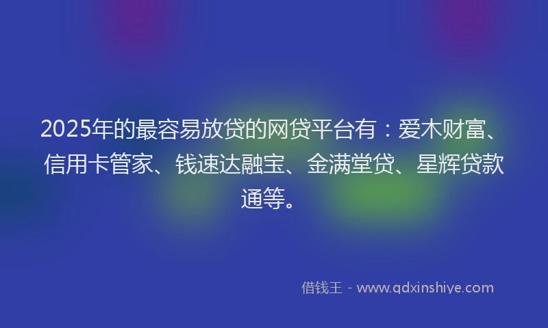 2025年的最容易放贷的网贷平台有：爱木财富、信用卡管家、钱速达融宝、金满堂贷、星辉贷款通等。