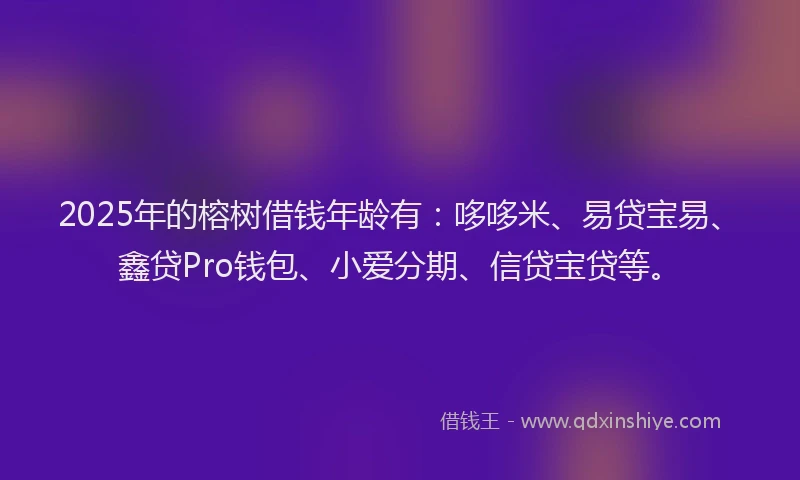 2025年的榕树借钱年龄有：哆哆米、易贷宝易、鑫贷Pro钱包、小爱分期、信贷宝贷等。