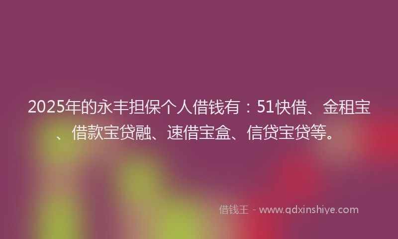 2025年的永丰担保个人借钱有：51快借、金租宝、借款宝贷融、速借宝盒、信贷宝贷等。