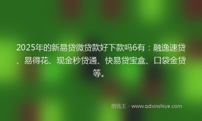 2025年的新易贷微贷款好下款吗6有：融逸速贷、易得花、现金秒贷通、快易贷宝盒、口袋金贷等。