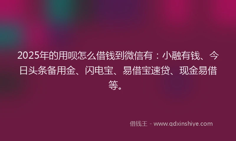 2025年的用呗怎么借钱到微信有：小融有钱、今日头条备用金、闪电宝、易借宝速贷、现金易借等。
