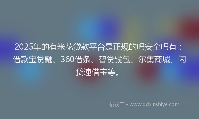 2025年的有米花贷款平台是正规的吗安全吗有：借款宝贷融、360借条、智贷钱包、尔集商城、闪贷速借宝等。