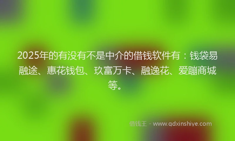 2025年的有没有不是中介的借钱软件有：钱袋易融途、惠花钱包、玖富万卡、融逸花、爱蹦商城等。