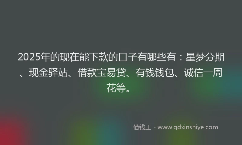 2025年的现在能下款的口子有哪些有：星梦分期、现金驿站、借款宝易贷、有钱钱包、诚信一周花等。