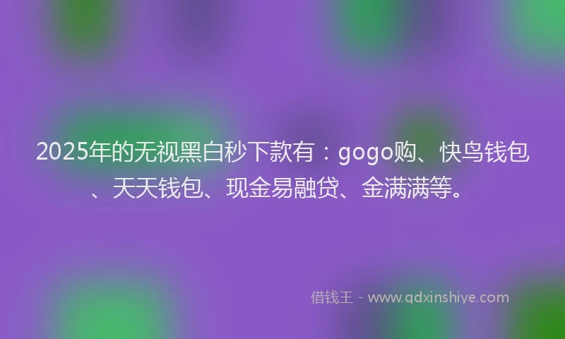 2025年的无视黑白秒下款有：gogo购、快鸟钱包、天天钱包、现金易融贷、金满满等。