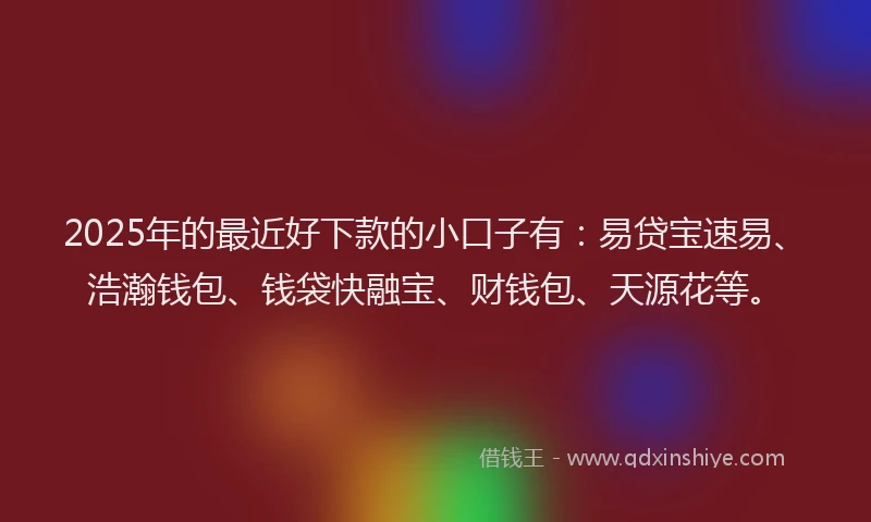 2025年的最近好下款的小口子有：易贷宝速易、浩瀚钱包、钱袋快融宝、财钱包、天源花等。