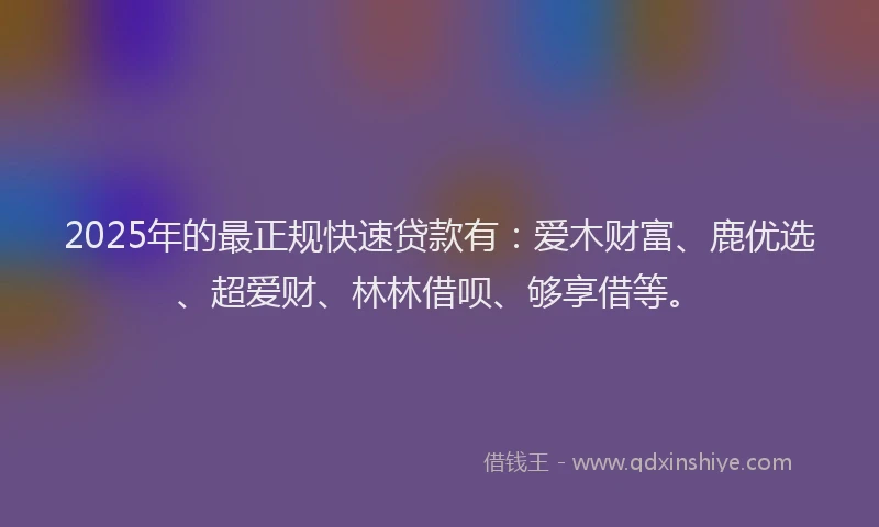 2025年的最正规快速贷款有：爱木财富、鹿优选、超爱财、林林借呗、够享借等。