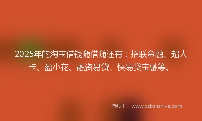 2025年的淘宝借钱随借随还有：招联金融、超人卡、盈小花、融资易贷、快易贷宝融等。