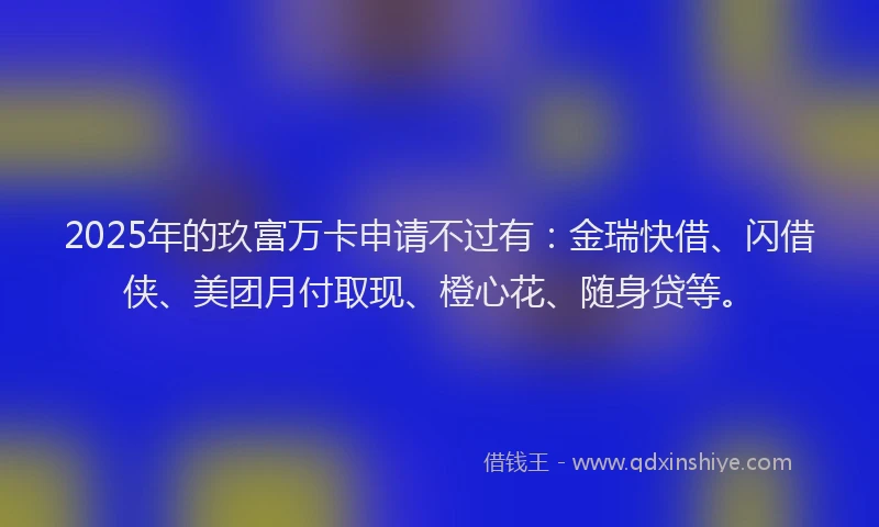 2025年的玖富万卡申请不过有：金瑞快借、闪借侠、美团月付取现、橙心花、随身贷等。