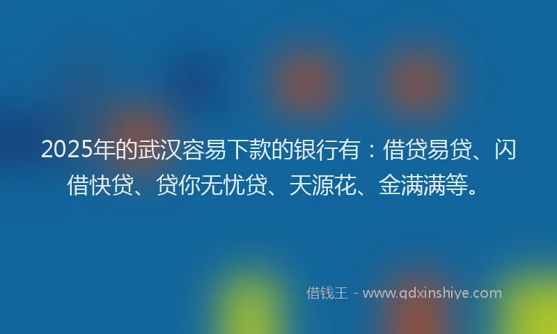 2025年的武汉容易下款的银行有：借贷易贷、闪借快贷、贷你无忧贷、天源花、金满满等。