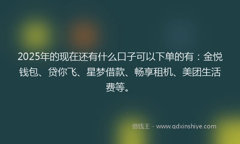 2025年的现在还有什么口子可以下单的有：金悦钱包、贷你飞、星梦借款、畅享租机、美团生活费等。
