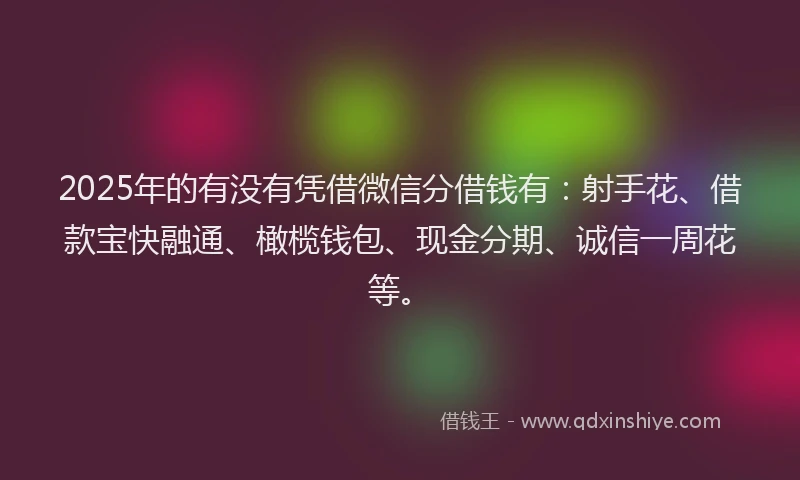2025年的有没有凭借微信分借钱有：射手花、借款宝快融通、橄榄钱包、现金分期、诚信一周花等。