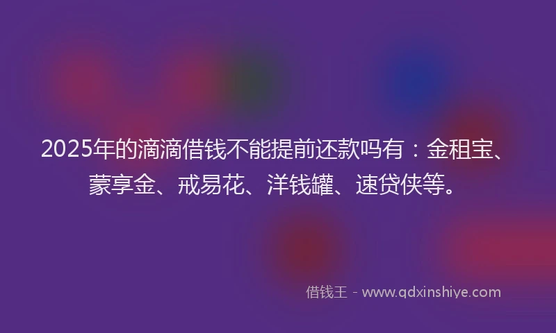 2025年的滴滴借钱不能提前还款吗有：金租宝、蒙享金、戒易花、洋钱罐、速贷侠等。