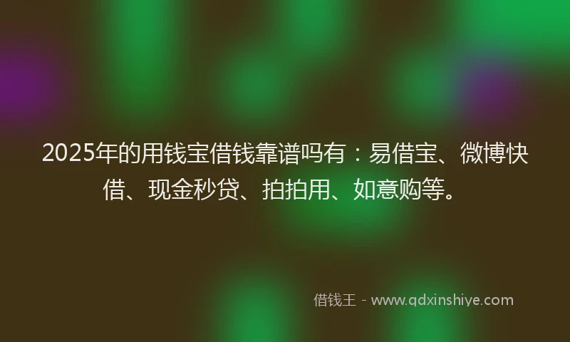 2025年的用钱宝借钱靠谱吗有：易借宝、微博快借、现金秒贷、拍拍用、如意购等。