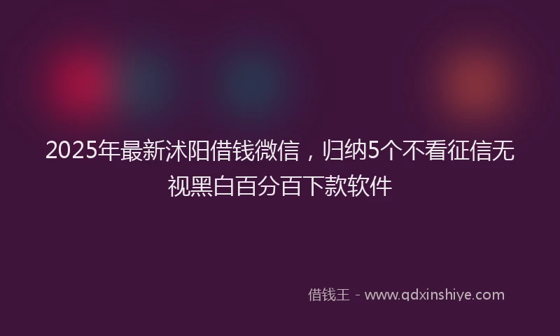 2025年最新沭阳借钱微信，归纳5个不看征信无视黑白百分百下款软件