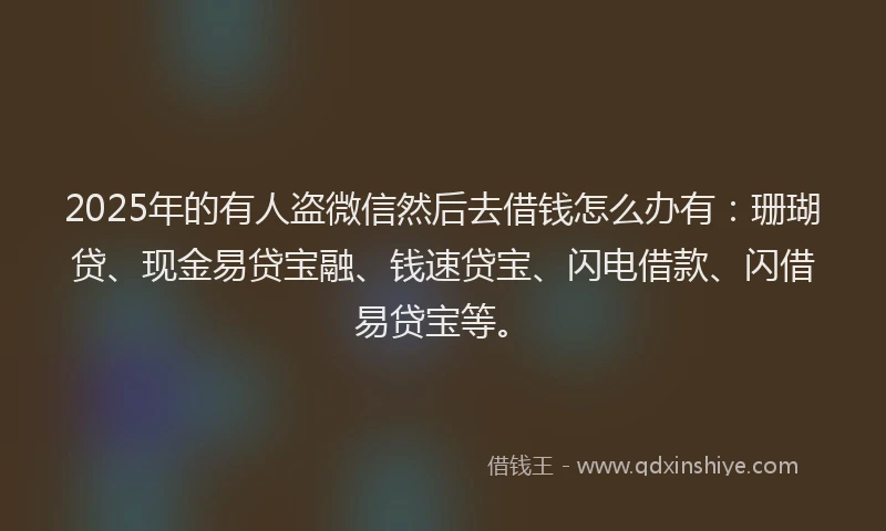 2025年的有人盗微信然后去借钱怎么办有：珊瑚贷、现金易贷宝融、钱速贷宝、闪电借款、闪借易贷宝等。