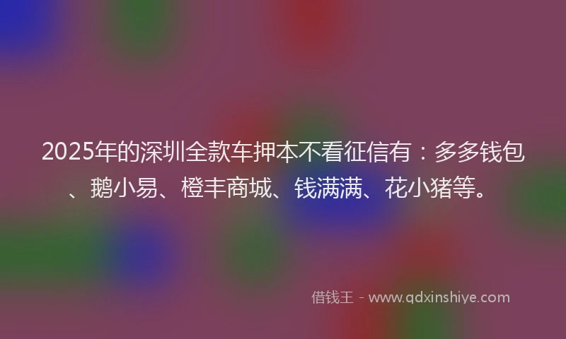 2025年的深圳全款车押本不看征信有：多多钱包、鹅小易、橙丰商城、钱满满、花小猪等。