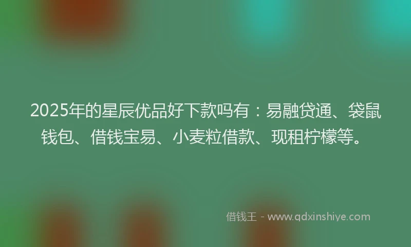 2025年的星辰优品好下款吗有：易融贷通、袋鼠钱包、借钱宝易、小麦粒借款、现租柠檬等。