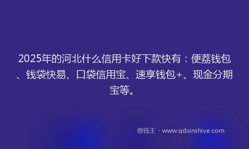 2025年的河北什么信用卡好下款快有：便荔钱包、钱袋快易、口袋信用宝、速享钱包+、现金分期宝等。