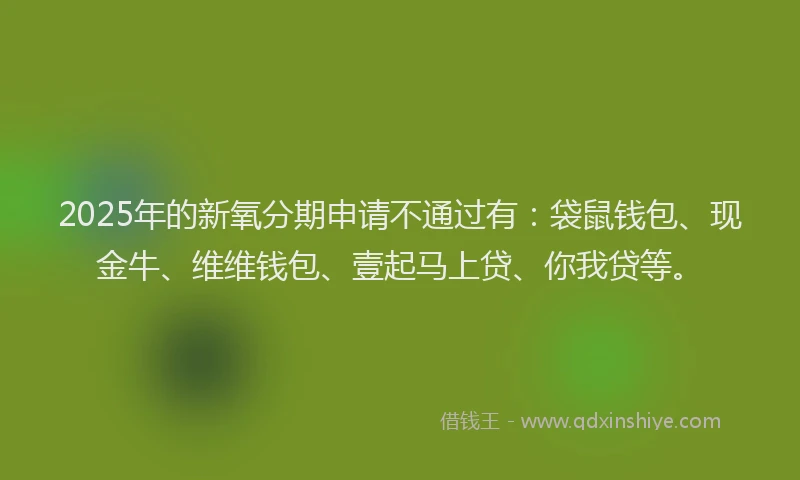 2025年的新氧分期申请不通过有：袋鼠钱包、现金牛、维维钱包、壹起马上贷、你我贷等。