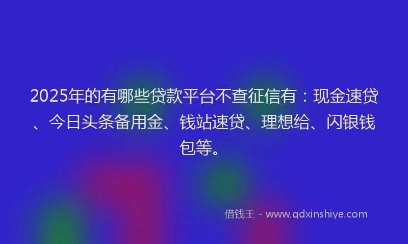 2025年的有哪些贷款平台不查征信有：现金速贷、今日头条备用金、钱站速贷、理想给、闪银钱包等。