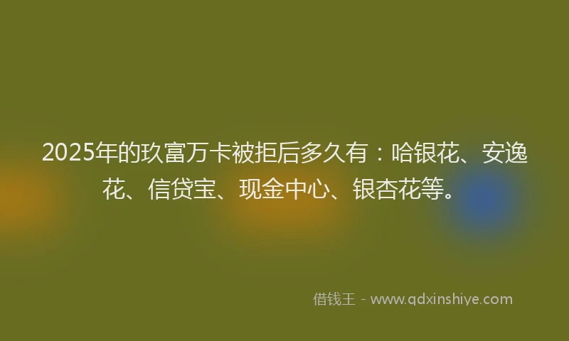 2025年的玖富万卡被拒后多久有：哈银花、安逸花、信贷宝、现金中心、银杏花等。