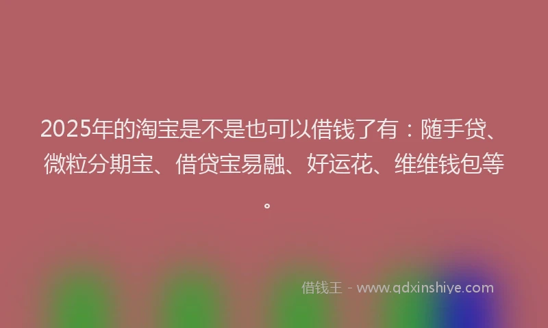 2025年的淘宝是不是也可以借钱了有：随手贷、微粒分期宝、借贷宝易融、好运花、维维钱包等。
