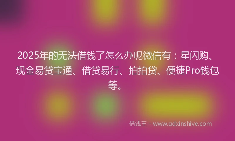 2025年的无法借钱了怎么办呢微信有：星闪购、现金易贷宝通、借贷易行、拍拍贷、便捷Pro钱包等。
