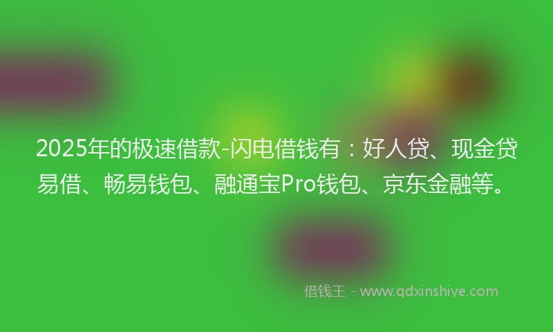 2025年的极速借款-闪电借钱有：好人贷、现金贷易借、畅易钱包、融通宝Pro钱包、京东金融等。