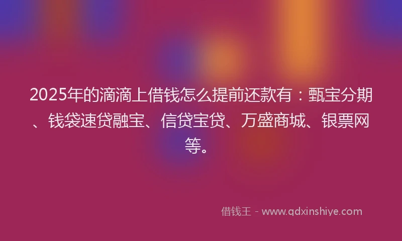 2025年的滴滴上借钱怎么提前还款有：甄宝分期、钱袋速贷融宝、信贷宝贷、万盛商城、银票网等。