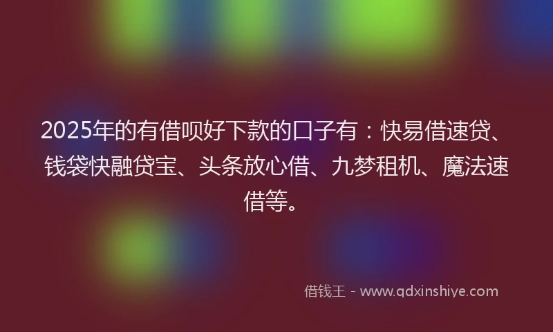 2025年的有借呗好下款的口子有：快易借速贷、钱袋快融贷宝、头条放心借、九梦租机、魔法速借等。