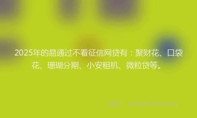 2025年的易通过不看征信网贷有：聚财花、口袋花、珊瑚分期、小安租机、微粒贷等。