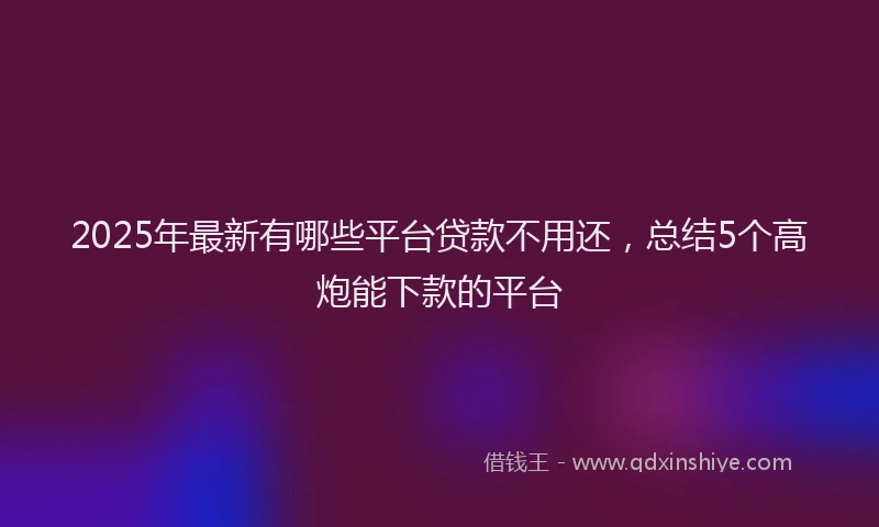 2025年最新有哪些平台贷款不用还，总结5个高炮能下款的平台