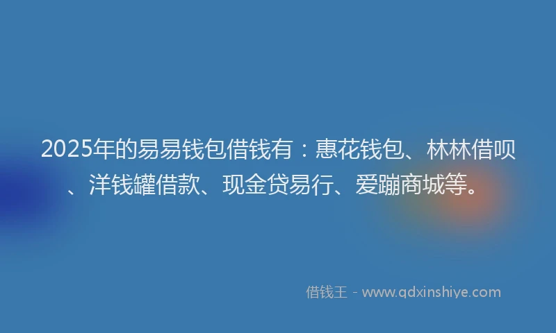 2025年的易易钱包借钱有：惠花钱包、林林借呗、洋钱罐借款、现金贷易行、爱蹦商城等。