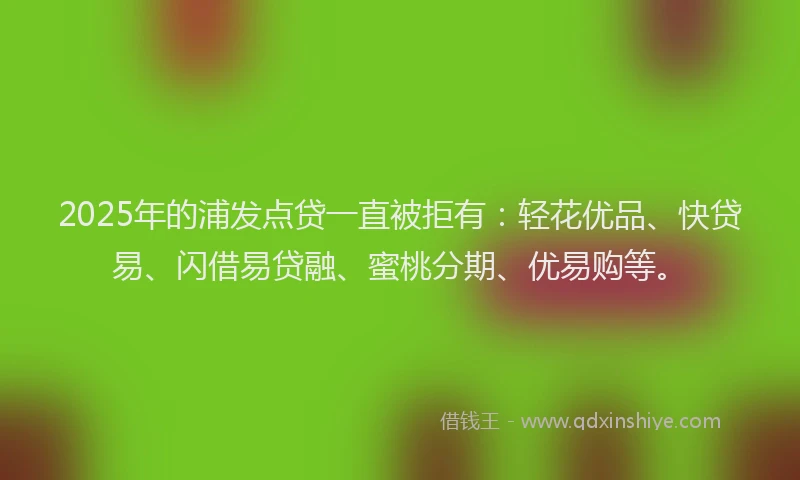 2025年的浦发点贷一直被拒有：轻花优品、快贷易、闪借易贷融、蜜桃分期、优易购等。