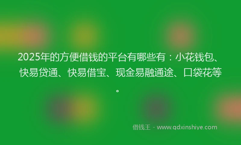 2025年的方便借钱的平台有哪些有：小花钱包、快易贷通、快易借宝、现金易融通途、口袋花等。