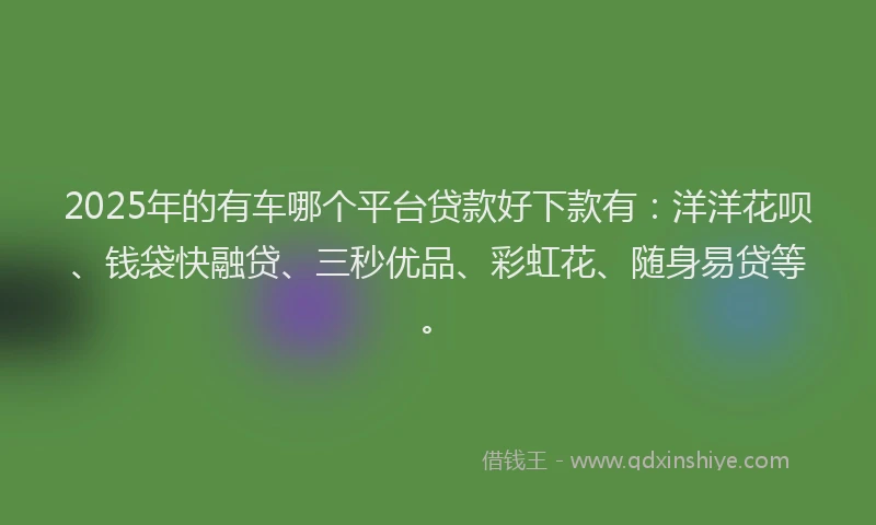 2025年的有车哪个平台贷款好下款有：洋洋花呗、钱袋快融贷、三秒优品、彩虹花、随身易贷等。